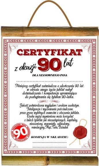 Dyplom certyfikat 90-lat AARON-humor Dyplom certyfikat 90-lat AARON-humor