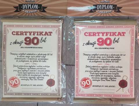 Dyplom certyfikat 90-lat AARON-humor Dyplom certyfikat 90-lat AARON-humor