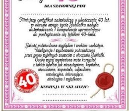 Dyplom certyfikat 40 lat Pani | D55 AARON-humor