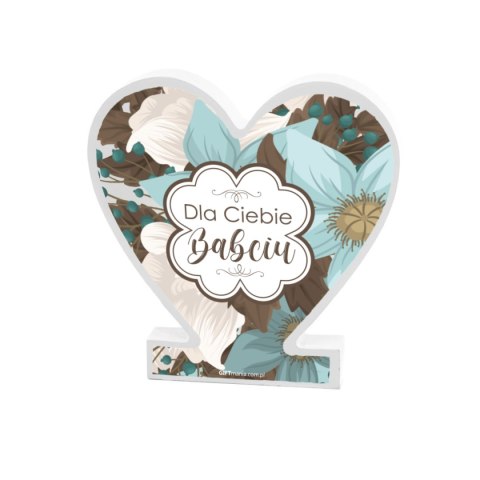 Drewniana tabliczka serce z podstawką wzbogacona lakierem UV z napisem " Dla Ciebie Babciu" 14.8x15x1,5 cm DIL Drewniana tabliczka serce z podstawką wzbogacona lakierem UV z napisem " Dla Ciebie Babciu" 14.8x15x1,5 cm DIL
