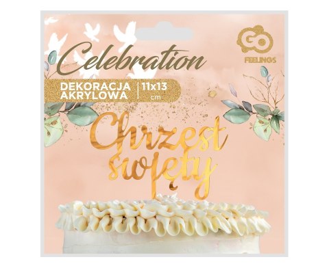 Dekoracja akrylowa na tort Chrzest Święty złota 11x13 cm PF-DACS GODAN Dekoracja akrylowa na tort Chrzest Święty złota 11x13 cm PF-DACS GODAN