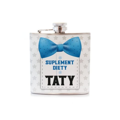 Piersiówka ze stali nierdzewnej z napisem "Suplement diety Taty" 180 ml DIL Piersiówka ze stali nierdzewnej z napisem "Suplement diety Taty" 180 ml DIL