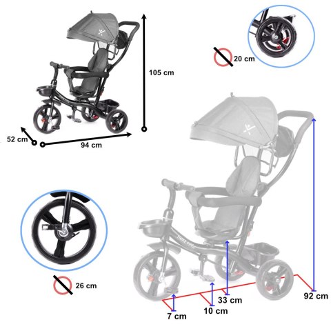 Rowerek trójkołowy Trike Fix Lite 3w1 z daszkiem obracany regulowany spacerówka prowadnik pasy szary Kik Sp. z o. o. Sp. k. Rowerek trójkołowy Trike Fix Lite 3w1 z daszkiem obracany regulowany spacerówka prowadnik pasy szary Kik Sp. z o. o. Sp. k.