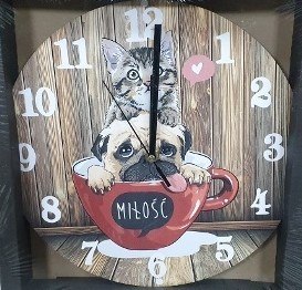 Zegar ścienny 30cm kot/pies MIŁOŚĆ RUMIN-obrazy Zegar ścienny 30cm kot/pies MIŁOŚĆ RUMIN-obrazy