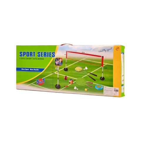 Zestaw sportowy 5w1 badminton koszykówka siatkówka tenis frisbee Kik Sp. z o. o. Sp. k. Zestaw sportowy 5w1 badminton koszykówka siatkówka tenis frisbee Kik Sp. z o. o. Sp. k.
