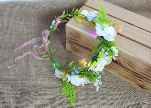 Opaska wianek na głowę KOLOROWE kwiaty led świecący 18 cm SN56667 7&7