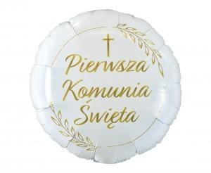 Balon foliowy Pierwsza Komunia Święta (kłosy), okrągły 45cm FG-OKSK GODAN Balon foliowy Pierwsza Komunia Święta (kłosy), okrągły 45cm FG-OKSK GODAN