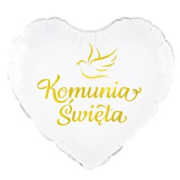 Balon foliowy biały serce Komunia Święta Gołąbek 45 cm 127582 Party PAL - STOJAKI , BALONY,