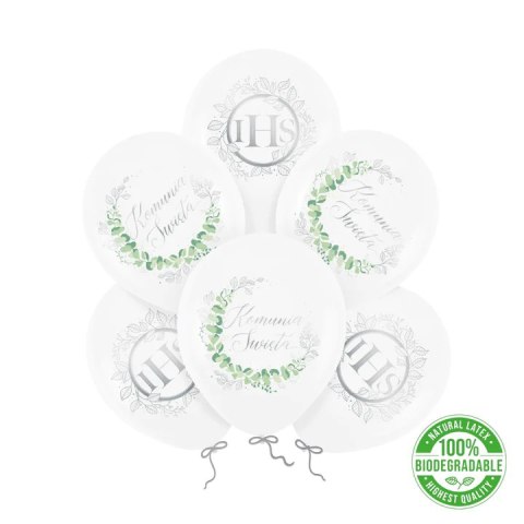 Balony komunijne biodegradowalne Eukaliptus srebrny 12cali 6szt. zestaw 131886 Party PAL - STOJAKI , BALONY, Balony komunijne biodegradowalne Eukaliptus srebrny 12cali 6szt. zestaw 131886 Party PAL - STOJAKI , BALONY,