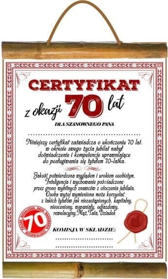 Dyplom certyfikat 70 lat Pan | D82 AARON-humor Dyplom certyfikat 70 lat Pan | D82 AARON-humor