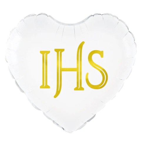 Balon foliowy serce IHS biało-złoty 45cm 127575 Party PAL - STOJAKI , BALONY, Balon foliowy serce IHS biało-złoty 45cm 127575 Party PAL - STOJAKI , BALONY,