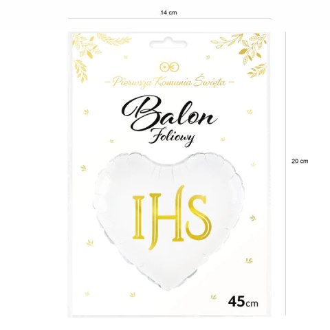 Balon foliowy serce IHS biało-złoty 45cm 127575 Party PAL - STOJAKI , BALONY, Balon foliowy serce IHS biało-złoty 45cm 127575 Party PAL - STOJAKI , BALONY,