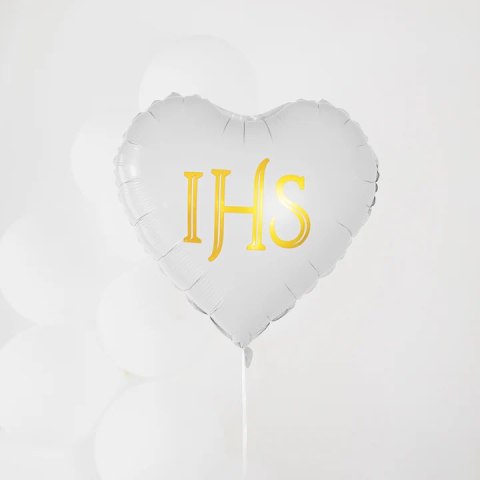 Balon foliowy serce IHS biało-złoty 45cm 127575 Party PAL - STOJAKI , BALONY, Balon foliowy serce IHS biało-złoty 45cm 127575 Party PAL - STOJAKI , BALONY,