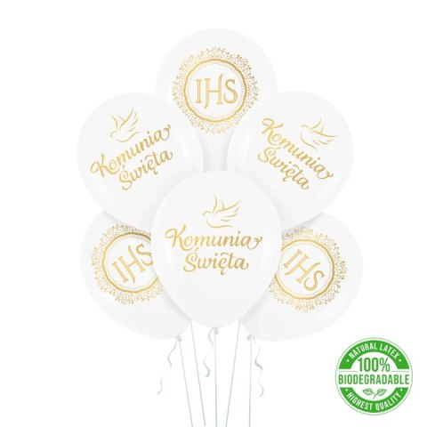 Balony komunijne biodegradowalne Komunia Święta IHS biało-złote 12cali 6szt. 127599 Party PAL - STOJAKI , BALONY, Balony komunijne biodegradowalne Komunia Święta IHS biało-złote 12cali 6szt. 127599 Party PAL - STOJAKI , BALONY,