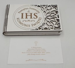 Banknotówka na pieniądze 10 x 15,5cm ażur biała KOMUNIA ŚW IHS CARGO-anioły