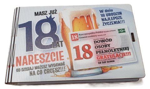 Pudełko na pieniądze 16 x 9,5cm banknotówka na 18 urodziny kolor DOWÓD CHŁOPAK 3302-DC18 CARGO-anioły Pudełko na pieniądze 16 x 9,5cm banknotówka na 18 urodziny kolor DOWÓD CHŁOPAK 3302-DC18 CARGO-anioły